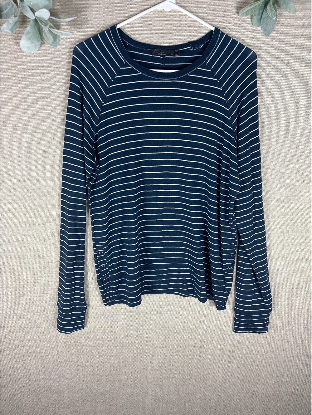 Prana > Blue and White Striped Tencel Long Sleeve Shirt Medium